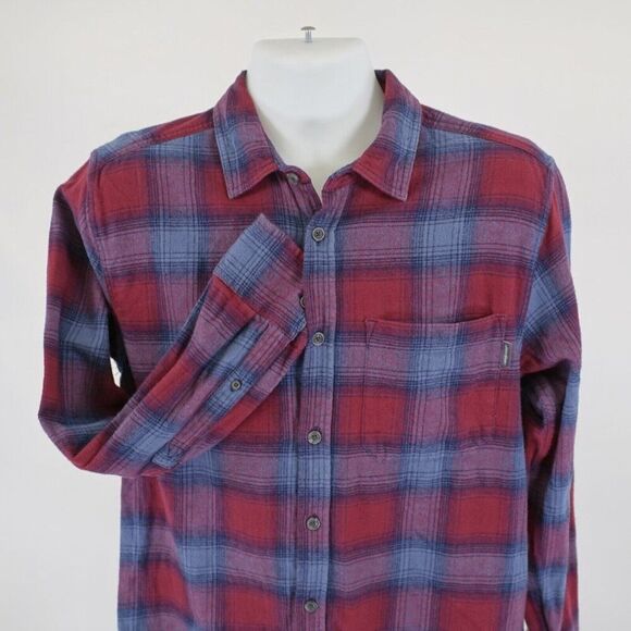 Eddie Bauer Flannel Medium‎ Cotton Blue Red Plaid Pocket Collared Dress Shirt - Picture 1 of 11